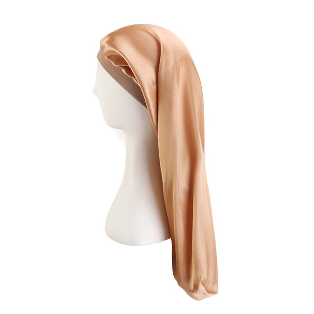 Elastische brede satijnen muts met lange haarlengte, slaapmuts, wikkelmuts, haarverzorgingsmuts voor dames, heren, unisex muts, muts: Goud