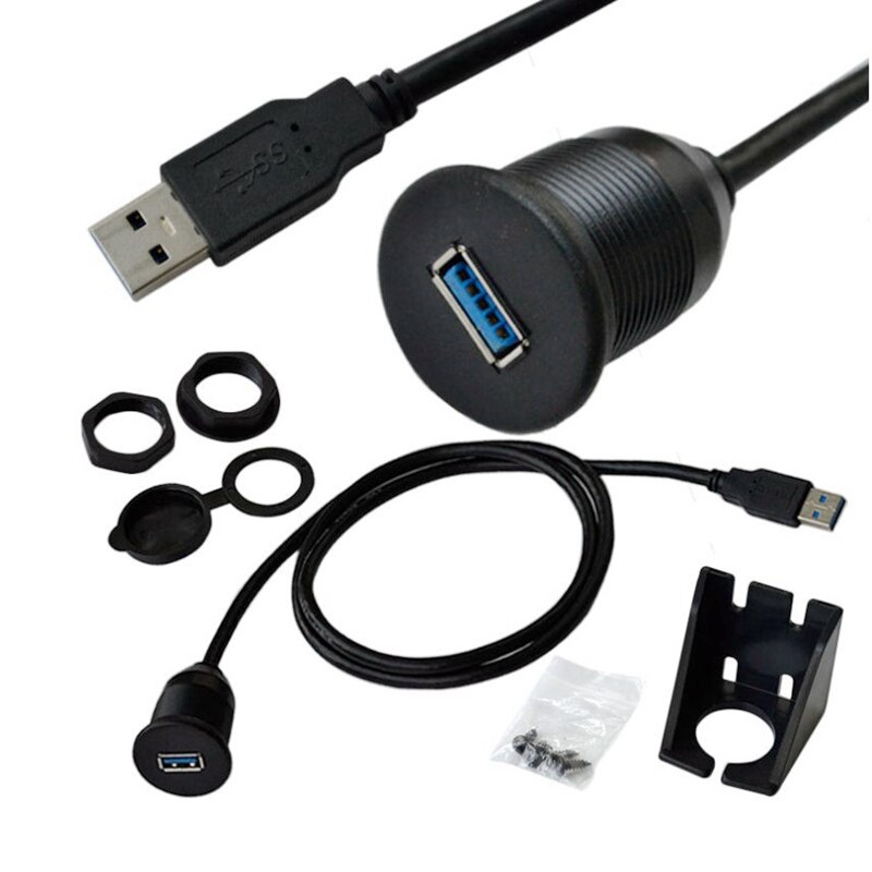 Car Dashboard Flush Mount USB Dock Adapter Dashboard Panel 3.0 Port Male to Female Cable Extension Cable for Motorcycle Boat