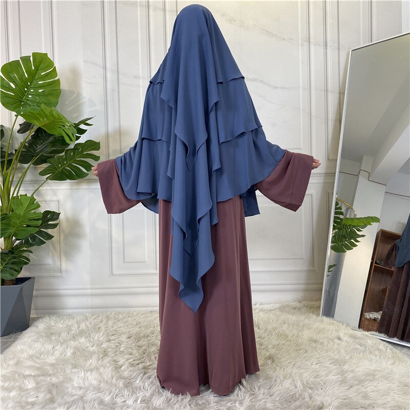 Ramadan Eid Prayer Garment Long Khimar Hijab Scarf Sleeveless Tops Islamic Women Abaya Jilbab Abayas Muslim Arab Clothing Niqab: blue grey Khimar