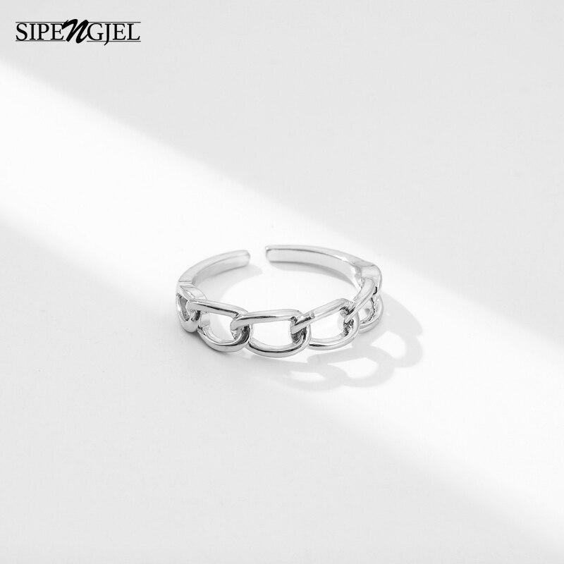Anillos sencillos con forma de cadena para mujer, joyería para y boda, círculo ajustable abierto, Vintage,: JZ0130 SILVER