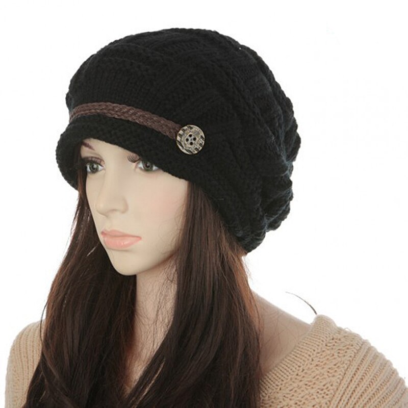 Newly Women Ladies Winter Warm Knitted Rageared Baggy Beanie Hat oversized Braided Cap FIF66: Black