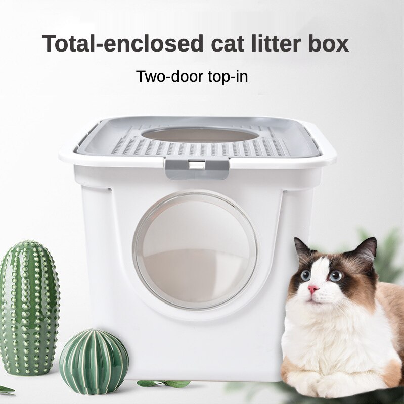 Cerrado completamente Anti-olor Arena de gato caja de baño actualizado Top grande-en la caja de arena con pala para gatos desmontable