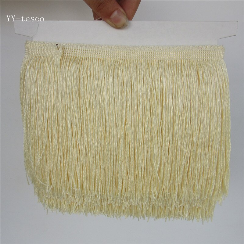 1Yard 15cm Wide Pink Lace Fringe Trim Tassel Fringe Trimming For Latin Dress Stage Clothes Accessories Lace Ribbon Tassel: creamy-yellow