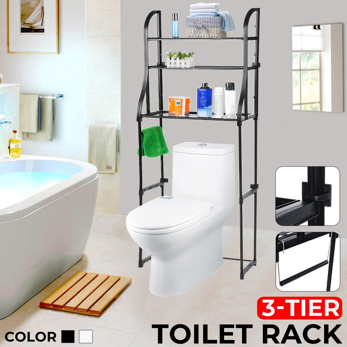 3 Tiers Over Bathroom Storage Rack Stainless Steel Toilet Shelf Holder Washing Machine Space Saver Cabinet 49x23x150cm