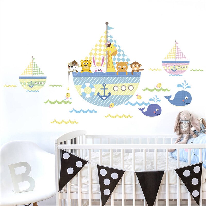 Underwater Ocean Fish Shark Boat Animals Wall Stickers For Kids Rooms Window Bathroom bedroom kitchen Wall Decals Tiger Mural
