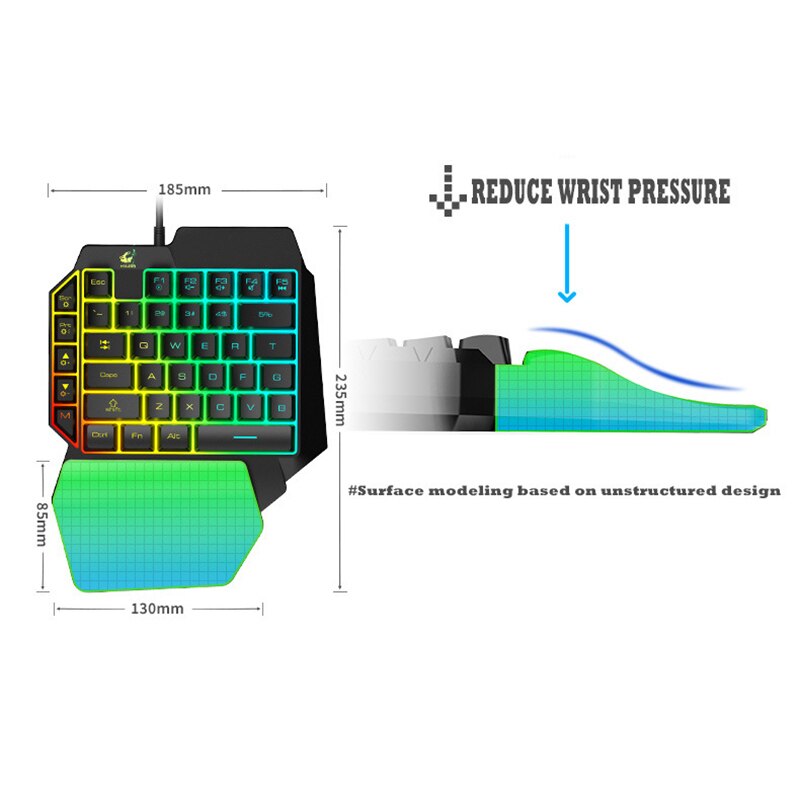 Teclado mecánico de una mano con ratón para PS4, Xbox y PC, 2400dpi, con cable USB, ergonómico