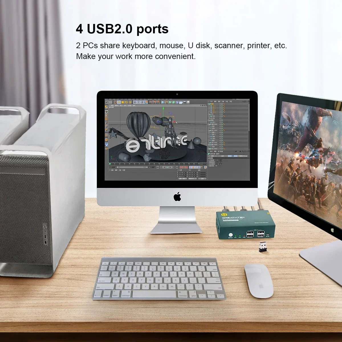 4K 60 Hz Dual - USB HDMI KVM-switch: moeiteloos delen van 2 monitoren tussen 2 computers, inclusief pc, Macbook en DisplayPort - nl