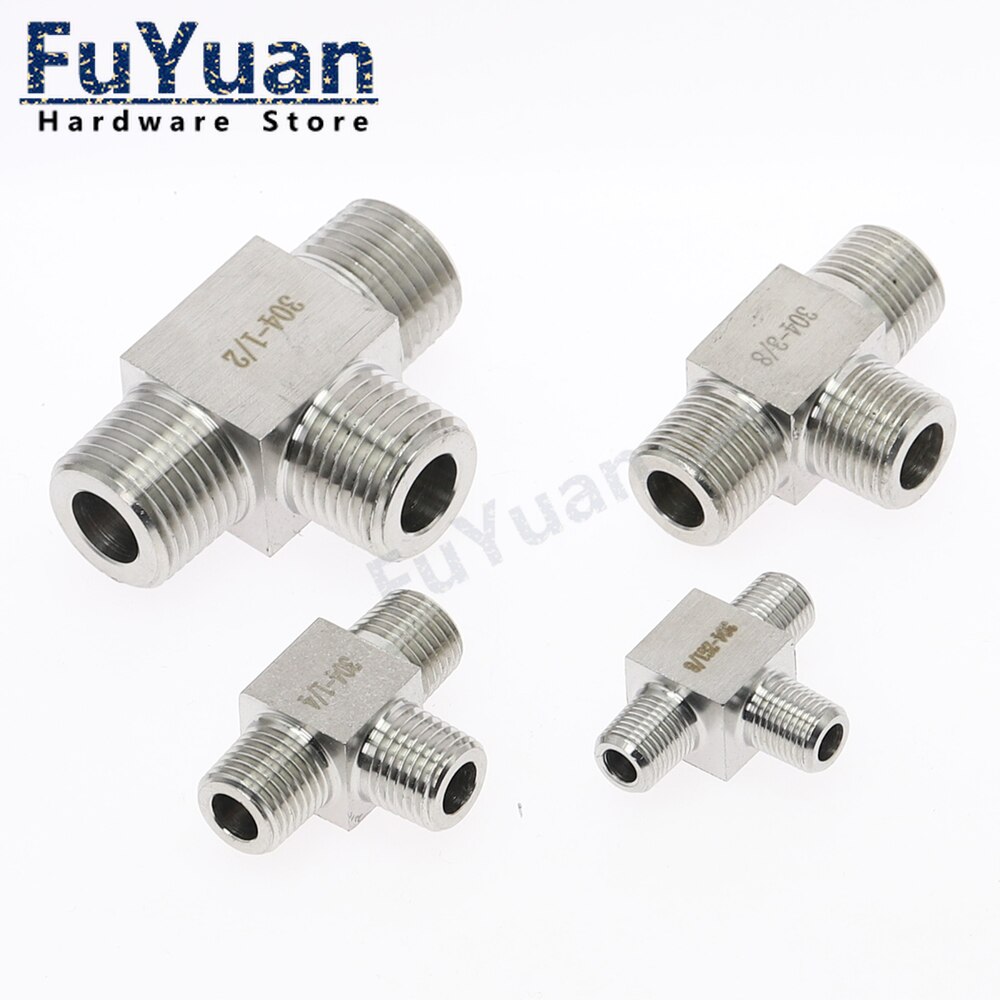 1pc T Type conversion high pressure Fittings 1/4" 3/8" 1/2" 3/4" Male Tee 3 Way Pipe Fitting SS304 Stainless Steel Water Gas Oil