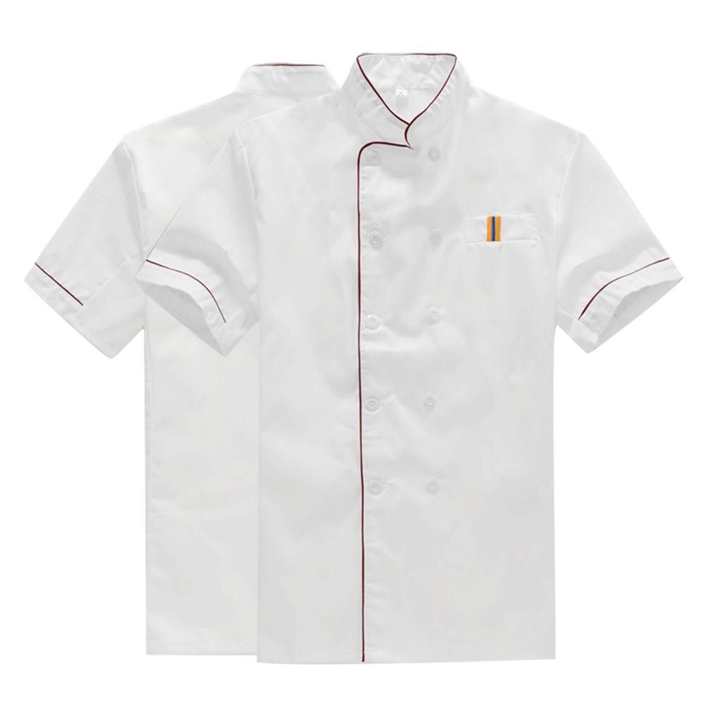 Men Short Sleeve Double-breasted Chef Waiter Work Uniform Catering T-shirt Top Featuring double breasted and red edge, it simple