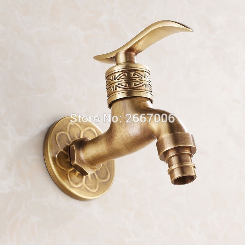 Art Carved Antique Bronze Plated Washing Machine Faucet Bibcocks Tap Wall Outdoor Garden Bibcok Torneira GI117