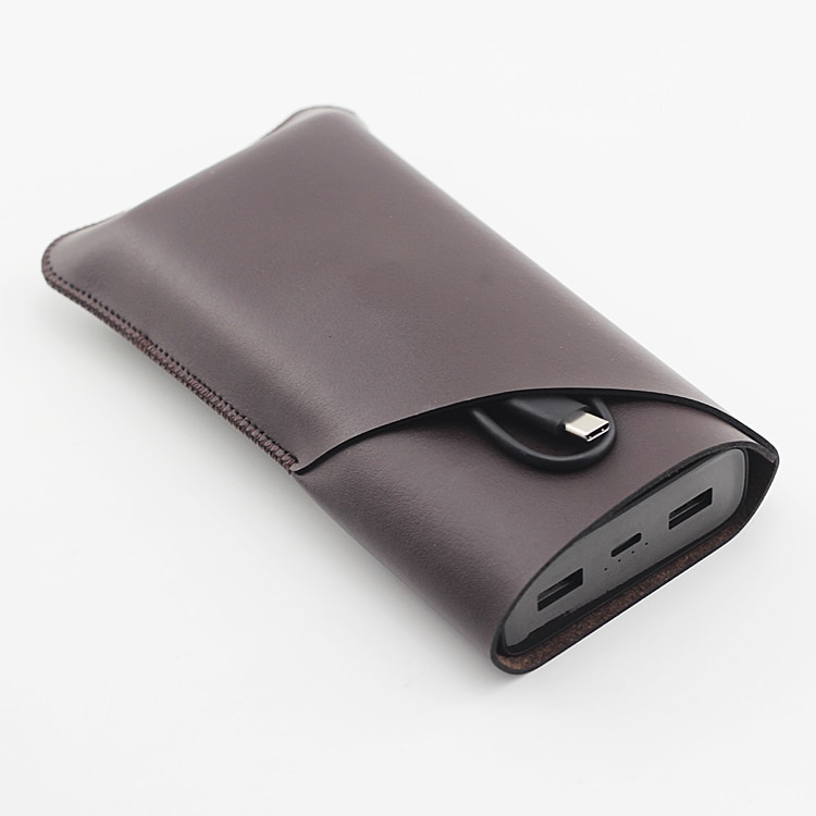 QB823 Double layer Universal Fillet holster Phone Straight leather case retro for ZMI Purple MI power Bank 10 Pro 20000mA pouch