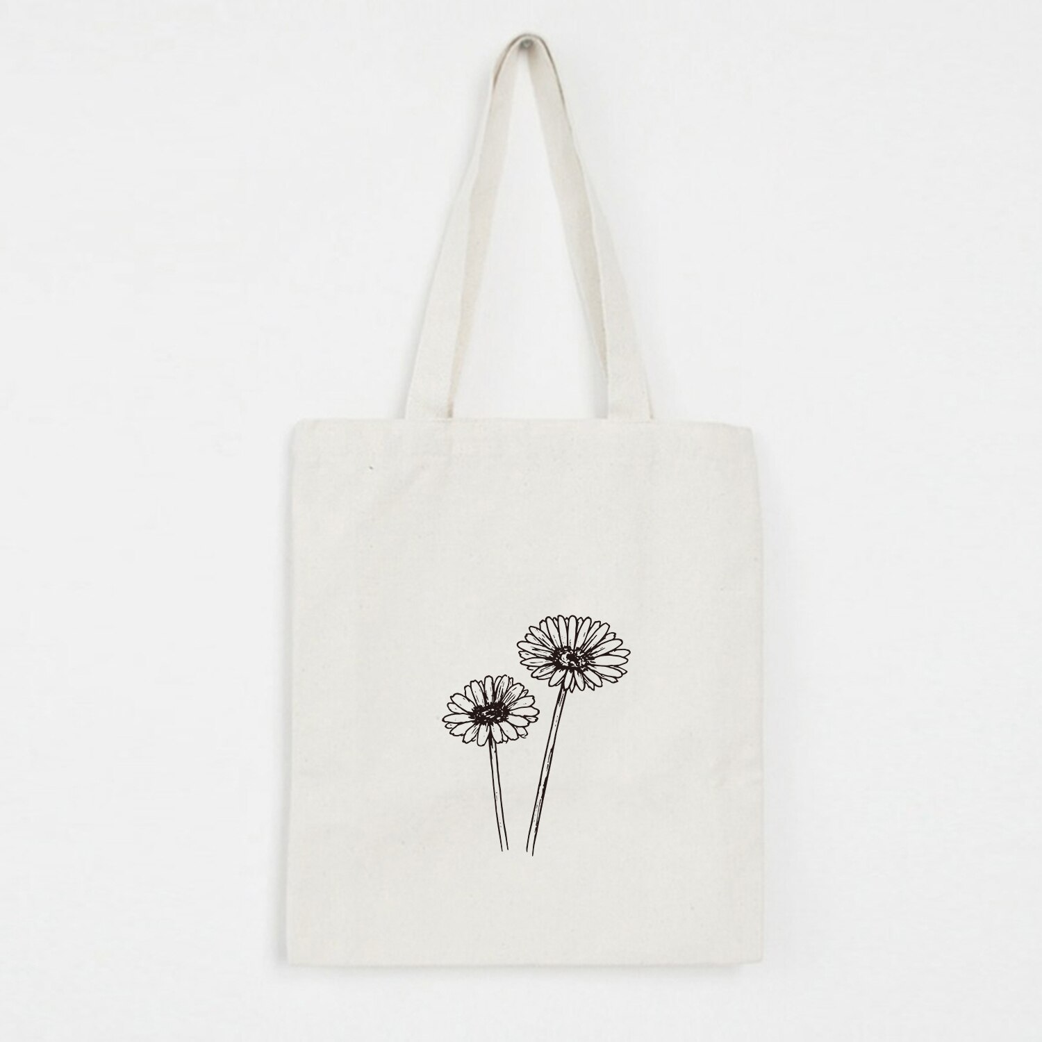 Bolso de hombro estampado de flores para mujer, con dibujo de líneas, estilo estudiante, Eco Harajuku, gran capacidad, arte literario: B5-29WHITE