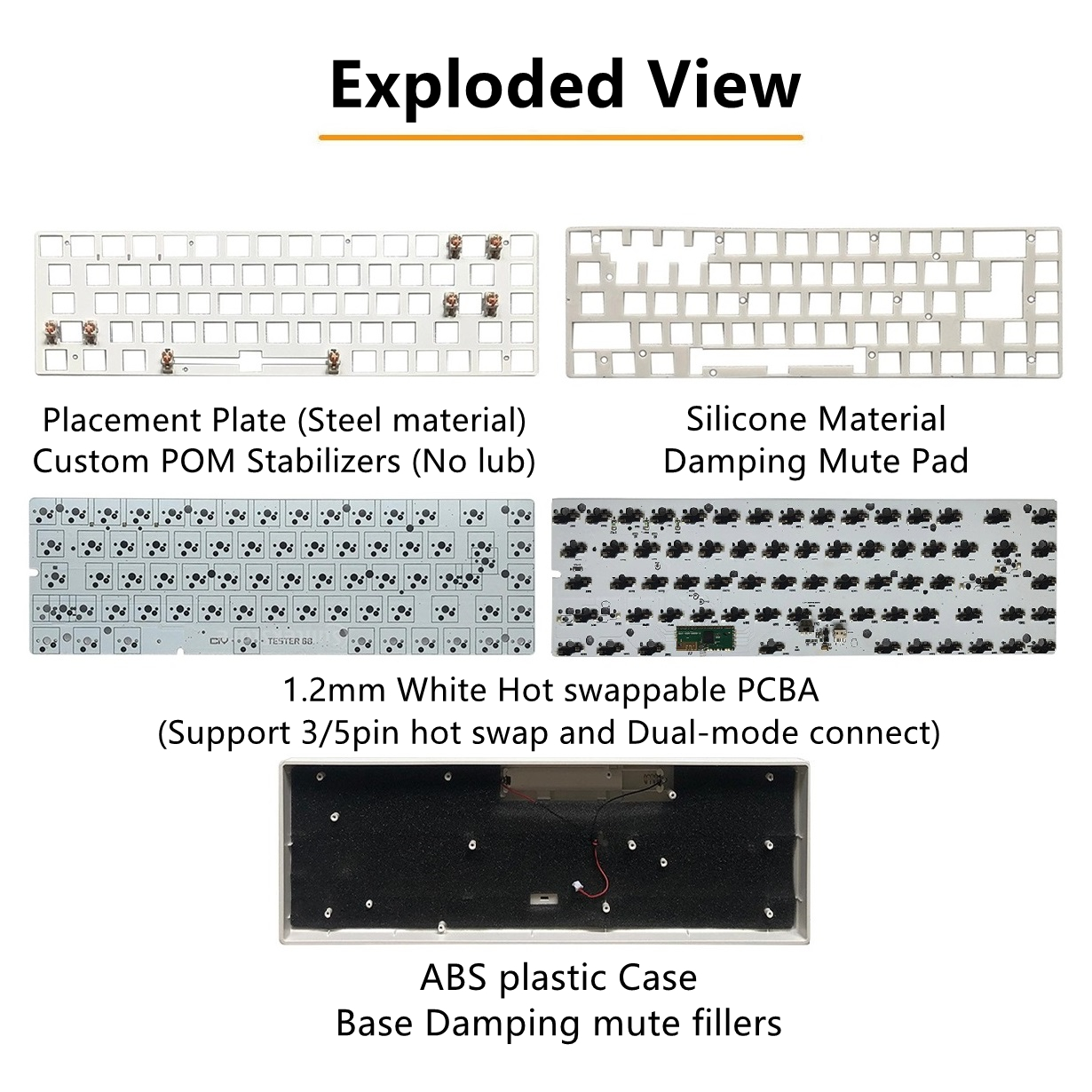 TESTER68 – Kit de clavier mécanique sans fil, Bluetooth 2.4G, 2 modes de jeu, 60%, pour interrupteur 3 broches/5 broches