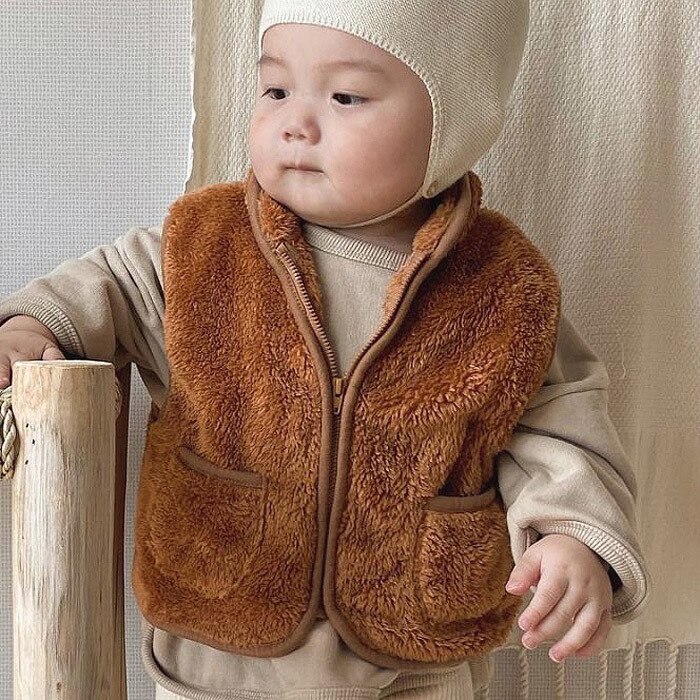 5461 automne hiver bébé épais gilet filles garçons berbère polaire gilet en peluche gilet bébé fille hiver vêtements 0-24M gilet: caramel / 6M