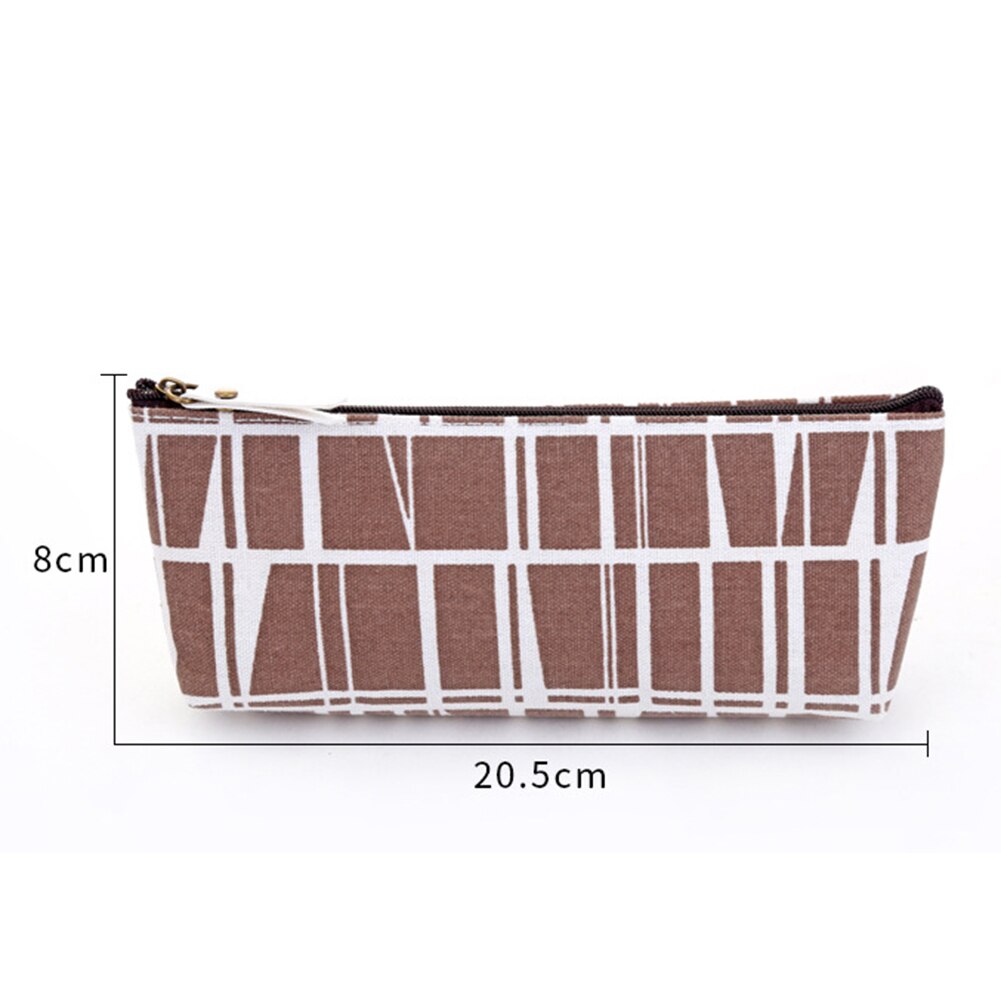 Simple Plaid Solid Color Pencil Case Canvas Organizer Pouch School Supplies Cute Stationery School Pencil Box Pen Bags