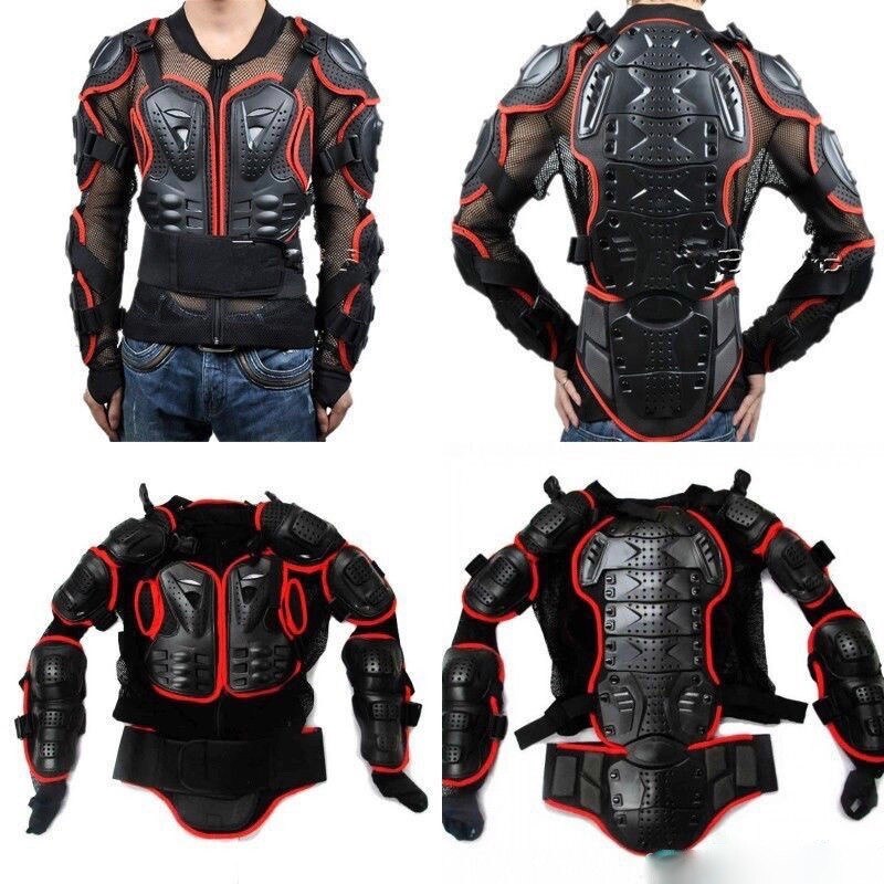 Motorcycle Full Body Armor Jacket Motocross Racing Spine Chest Protector Gear: Black Red / M
