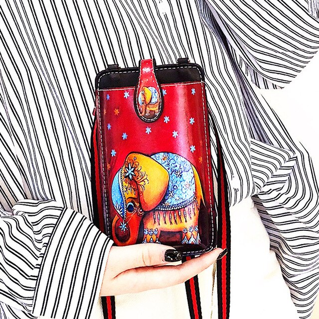 Newly Universal Card Wallet Shoulder Strap PU Leather Phone Bags For Samsung Galaxy Note 10 S10 5G Pro Lite Plus 9 A80 A50: B8 Elephant