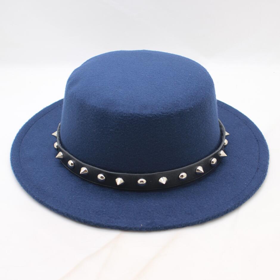 SUOGRY Velejador Flat Top Hat Para Mulheres dos homens de Inverno Auturmn Sentiu Aba Larga Bowler Chapéu Fedora Cavalheiro Prok Torta chapéu de jogador: navy
