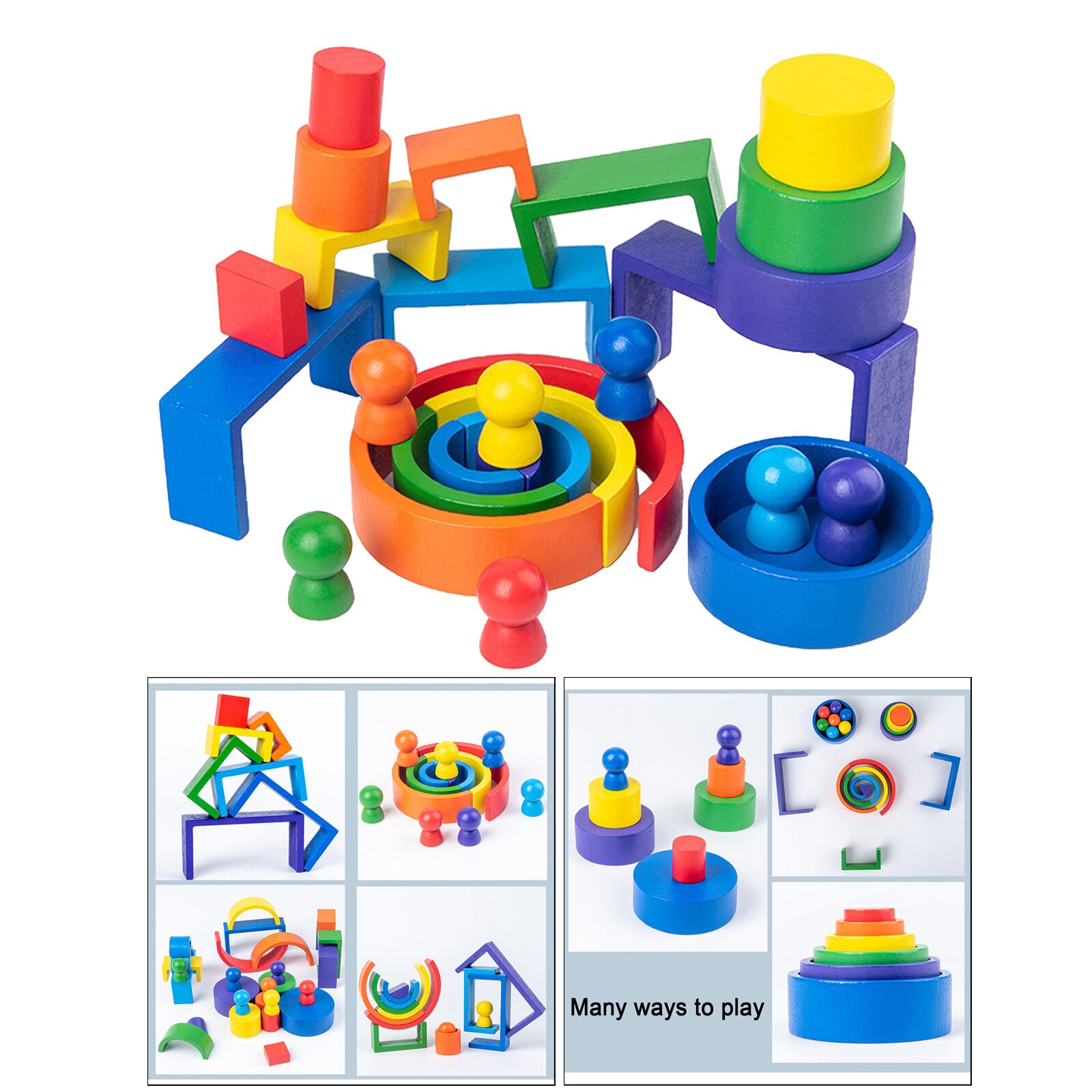 Wooden Rainbow Toddler Learning Toys Wooden Shape Color Sorter Toys Parent-child Interactive Toys