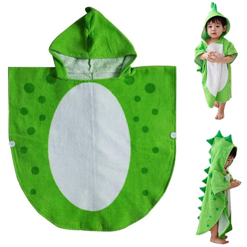 Børn badehåndklæde kjole børn hætteklædte strand svømning poncho dinosaur mønster grøn + hvid 55 x 110cm poncho børn rejser sport strand