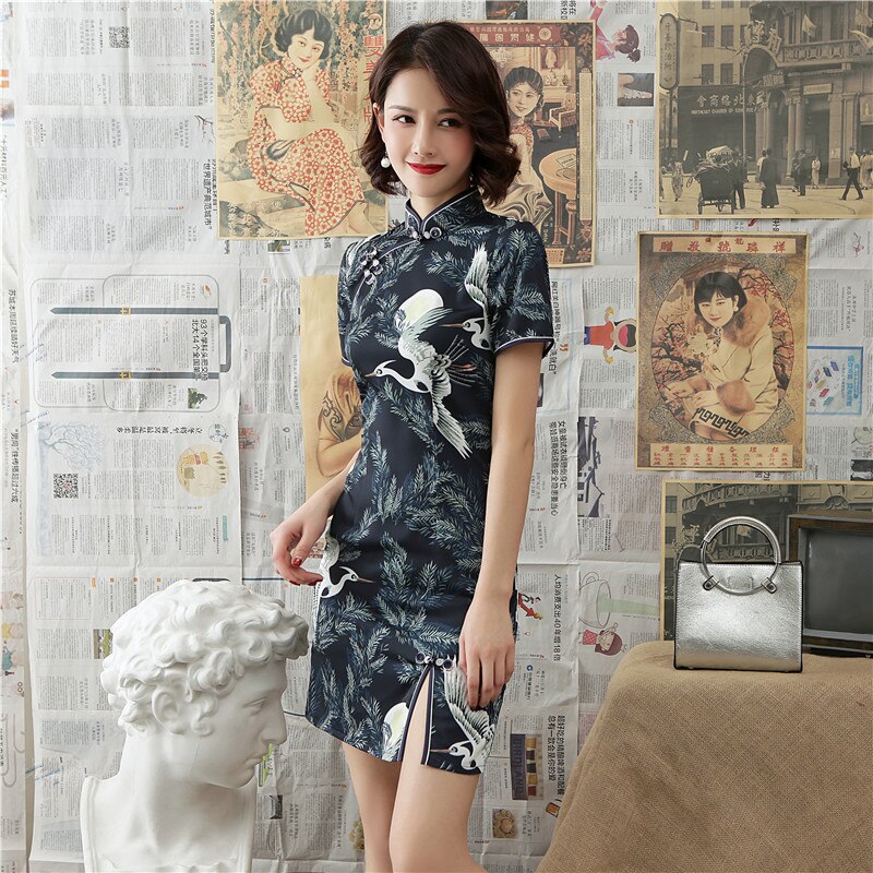Vestido chino de grulla de dragón para mujer, ropa Qipao, , boda, Cheongsam dividido, estilo Aodai, Sexy, novedad de 2022: Crane Dress / XXL