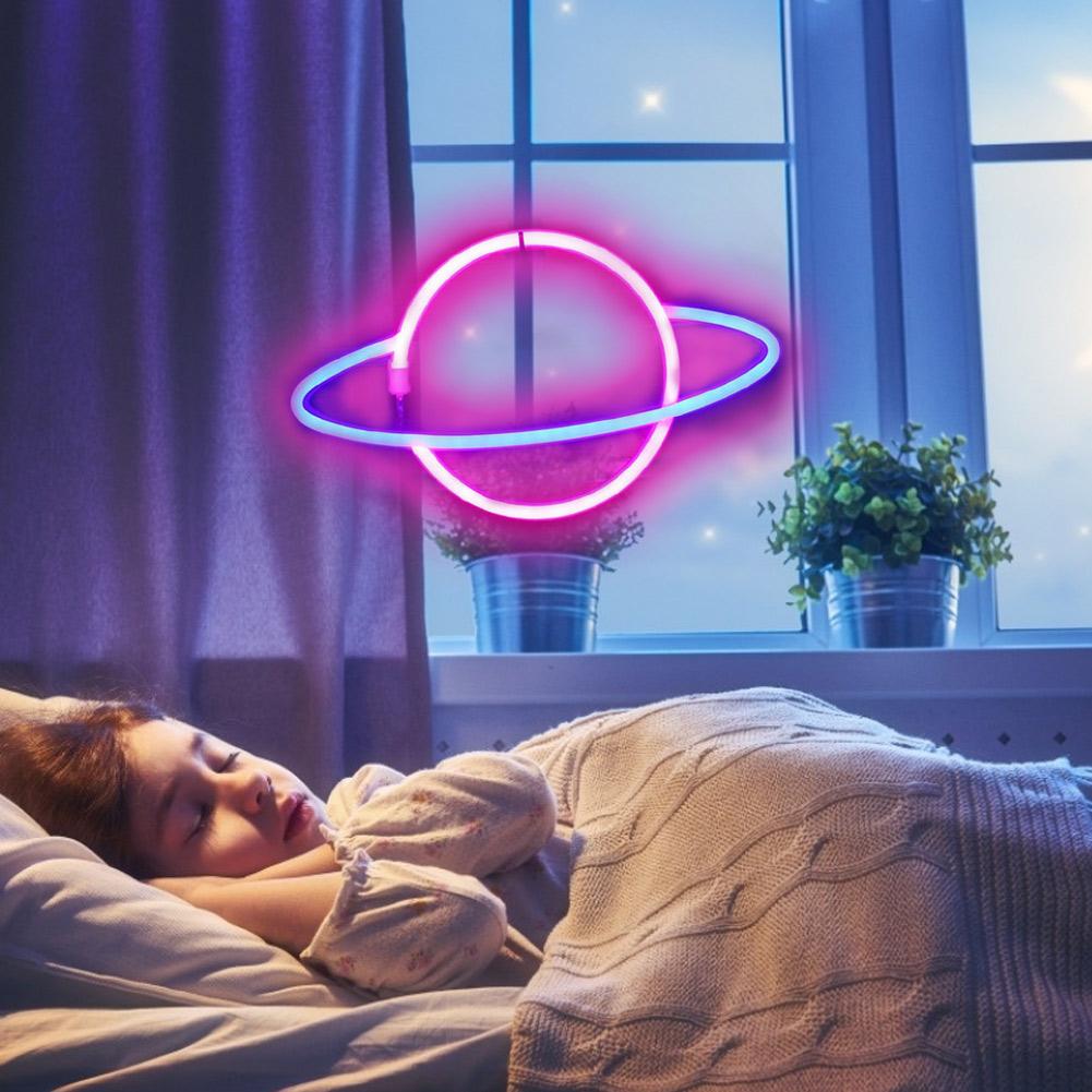 eins LED Planeten Neon- Lampe Universum Elliptischen Planeten Neon- Zeichen Licht USB Nacht Lampe Heimat Party Dekorative Zauberstab Licht Art