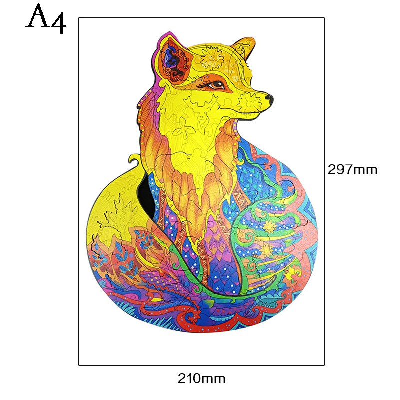 Wolf Shape DIY Wooden Puzzle For Adults Children Wooden Puzzles Animal Wooden Jigsaw Puzzle for Kids Toys: A4 Fox