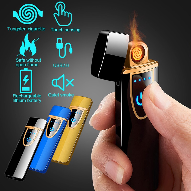 Smart Sensor Usb Opladen Aanstekers Touch Screen Sensor Sigarettenaansteker Compact Tungsten Vlamloze Premium Lichter