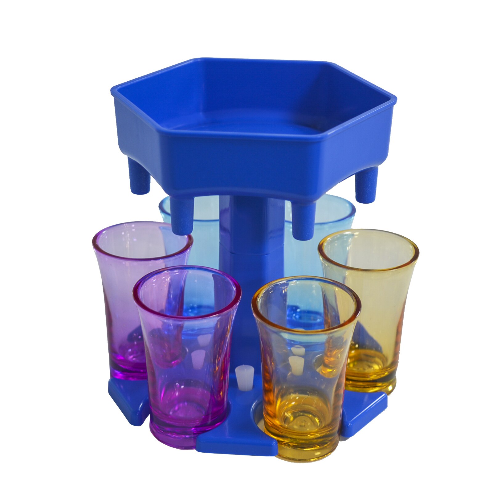 Wine Dispenser Glass Holder with 6 Cups Set Whisky Beer Dispenser for Bottle Liquor Container Party Accessories Drinking Games: Blue-6 Mixcolor Cups