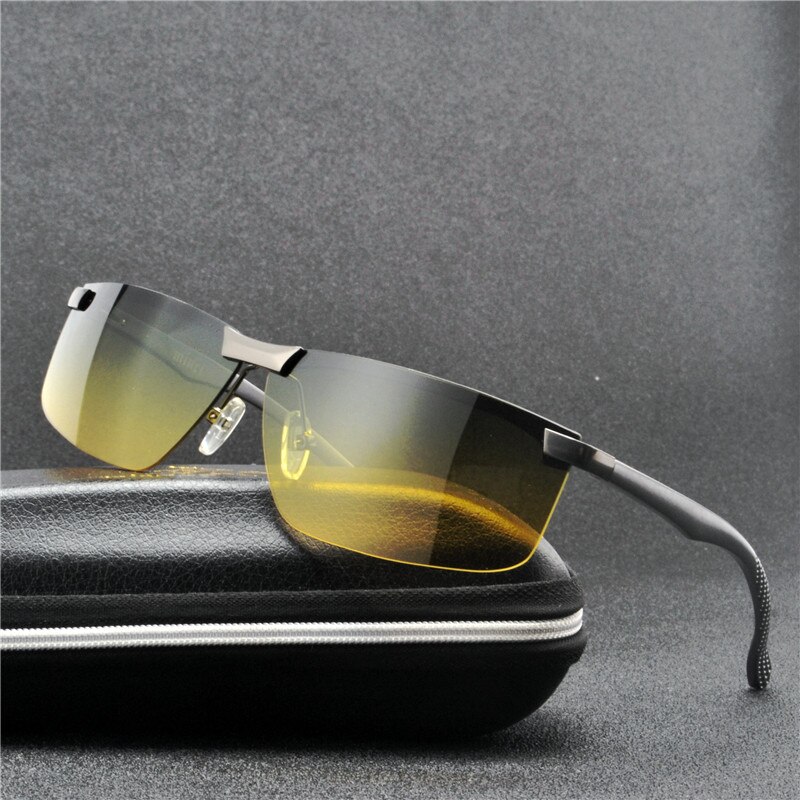 Mincl aluminium magnesium dag og nat solbriller polariserede nattesyn briller mænd anti-refleks driver gule kørselsbriller nx: Pistol grøn gul