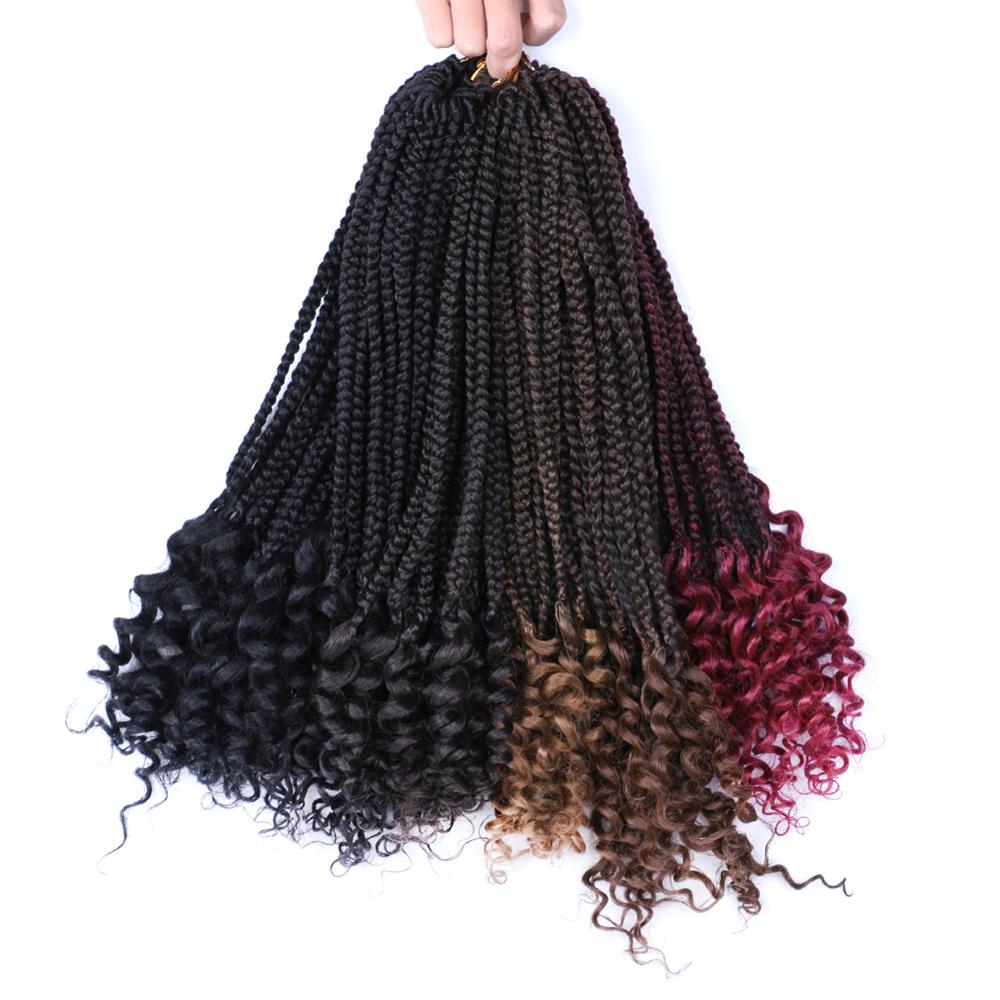 WEILAI Box Braids Crochet Hair Curly Ends 18inches 30 Roots/pieces Goddess Box Braids Hair Extensions Soft Fiber Braiding