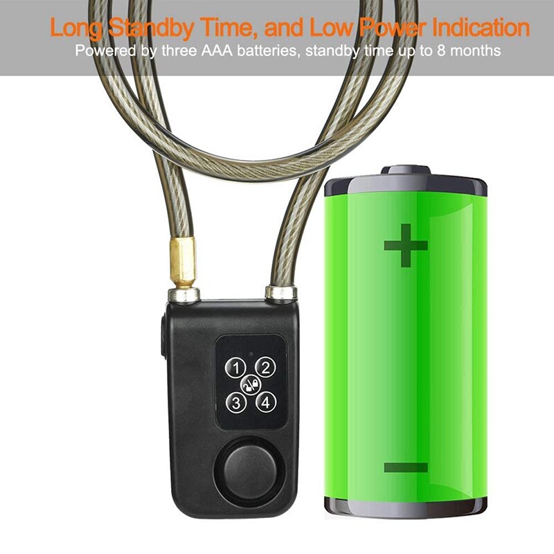 Bike Lock,Anti-theft Security Wireless Remote Control Alarm Lock 4-digit Password LED Indication IP55 Waterproof