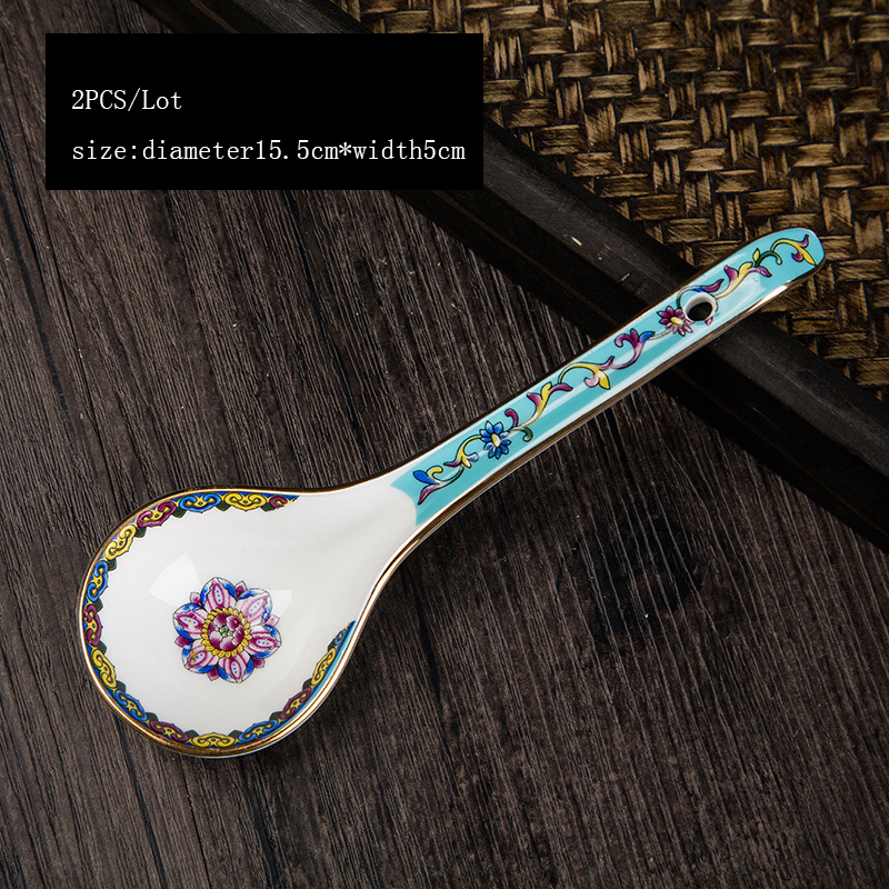 2 Stks/partij Chinese Stijl Keramische Lepel Thuis Servies Soeplepels Keuken Accessoires Tool Emaille Paleis Rijst Scoop Servies: E 2PCS