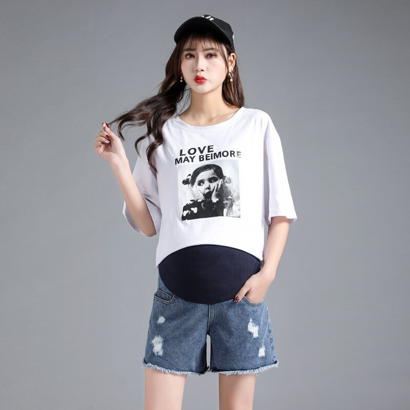Pantalones vaqueros premamá de talla grande para mujer, Vaqueros cortos informales de verano, ropa de embarazo con botones ajustables, Zwangerschaps Kleding: colors01 / 5 XL