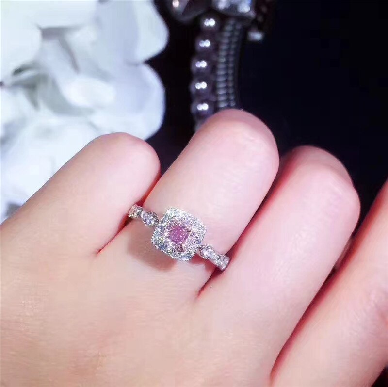 CC Charms-anillos de plata de ley 925 para mujer, joyería de Boda nupcial cuadrada rosa, accesorios de compromiso para mujer CC705