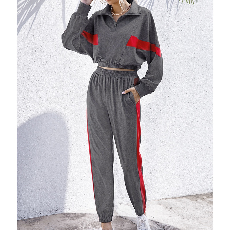 Frauen 2 Stück Set Lässige Sportswear 2 Stück Set Frauen Schweiß Hosen Sweatshirt Outfit: Dark Grey / L