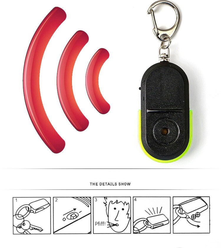 kebidu Mini Key Finder Wireless Alarm Smart Tag Key Locator Keychain Tracker Whistle Sound LED Light Tracker Anti-lost