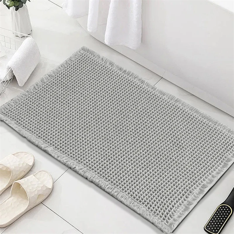 Alfombra de baño pequeña a cuadros de Color sólido, alfombras de baño absorbentes de agua, alfombra de suelo de bañera súper suave antideslizante para dormitorio y cocina, 1 ud.: Negro / 400 mm x 800 mm