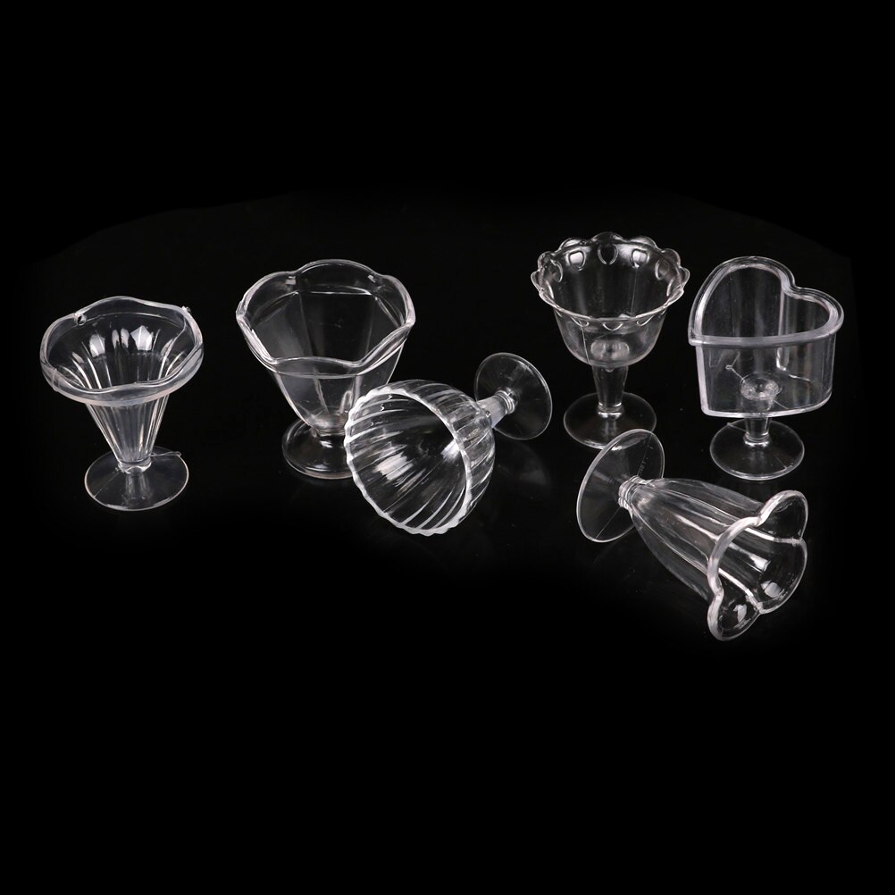 6PCS Mini Cup Transparent Plastic Doll House 1:12 Clear Mini Wine Cup Ice Cream Sundae Cup Doll House Miniature Cups