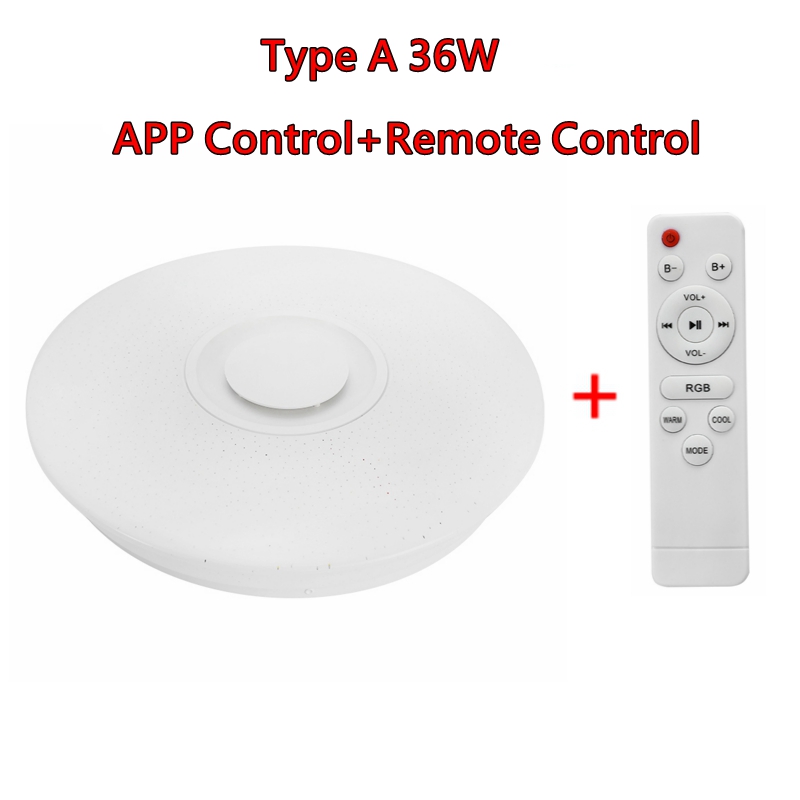 Smart APP + Remote Control LED Bluetooth Speaker Loundspeaker Player with RGB Dimmable Ceiling Light Panel Lamp For Kids Bedroom: A 36W Remote Control