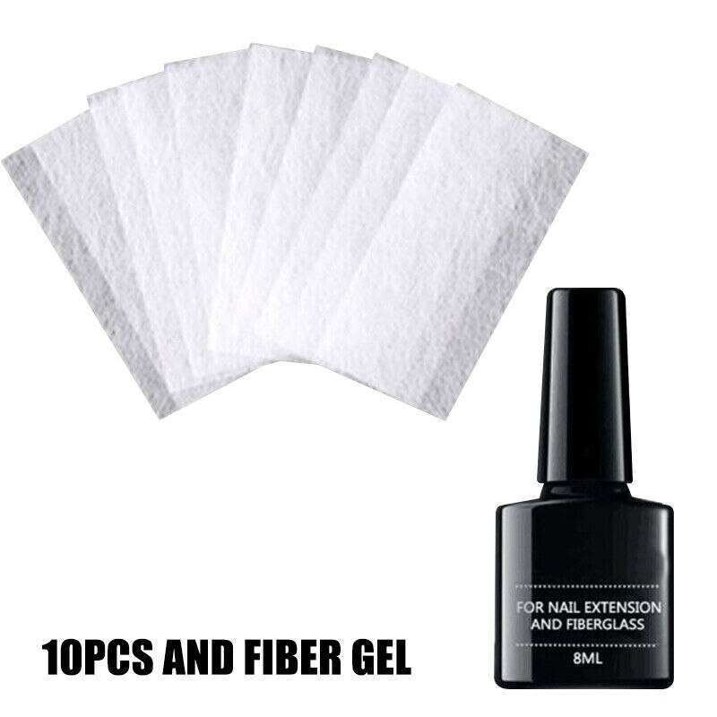 Nagelvård glasfiber silke naglar wrap klistermärken glasfibernaglar stark vidhäftning nagelförlängningsverktyg set: 10 st och fibergel