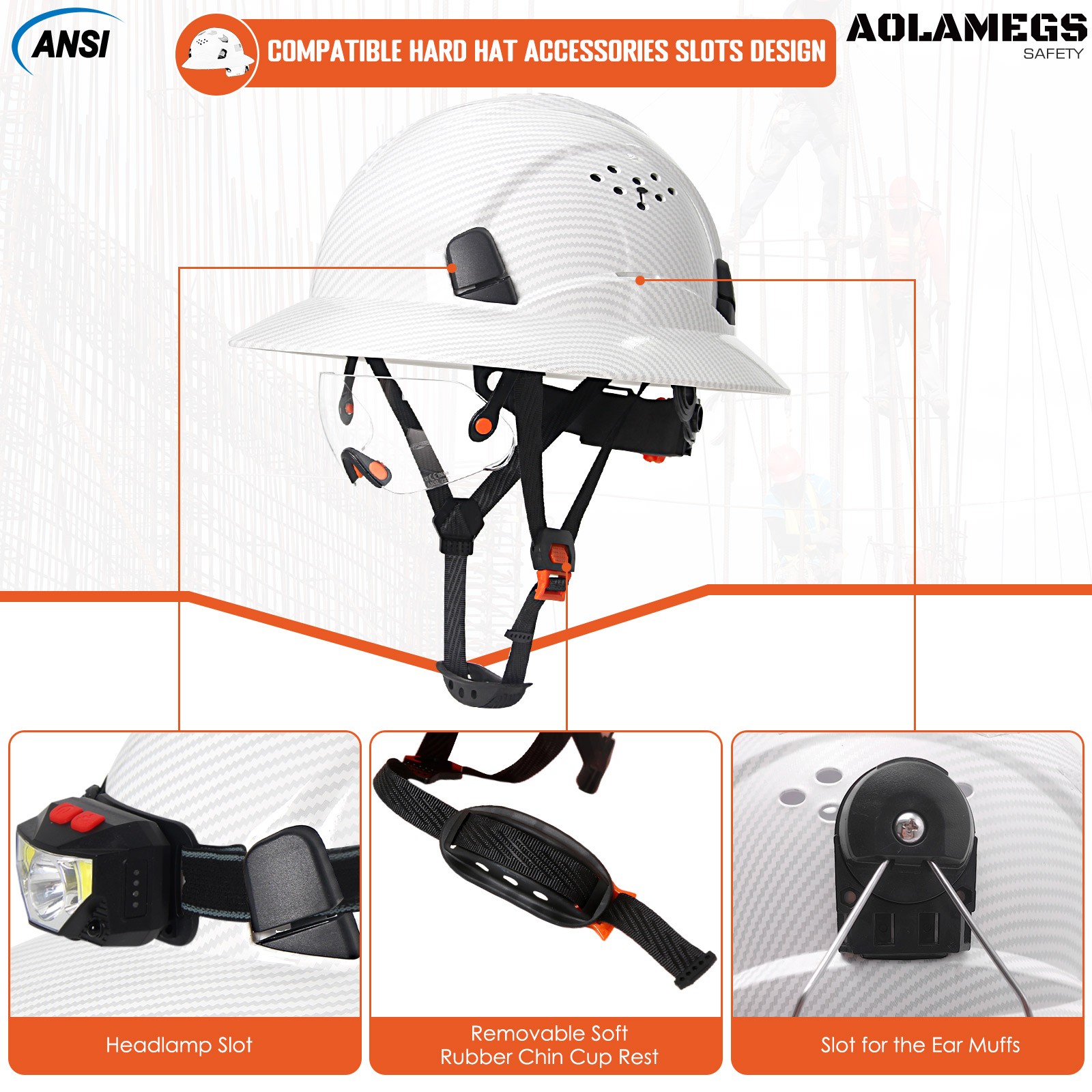 Capacete de segurança ce em fibra de carbono com aba completa e óculos de proteção, construção anticolisão, capacete de segurança ansi para engenheiros, boné de trabalho respirável.