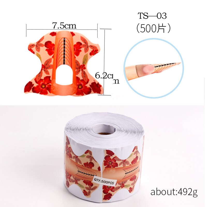 500pcs Top Tips Nail Extension Forms Nail Forms French Curve Sticker UV Gel Building Self-Adhesive: TS-03