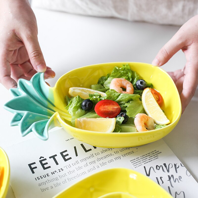 Epäsäännöllinen ananas kaktus keraaminen salaattilautanen söpö kasvi aamiainen kulho pohjoismainen hedelmä välipala jälkiruoka tarjotin astiat astiat