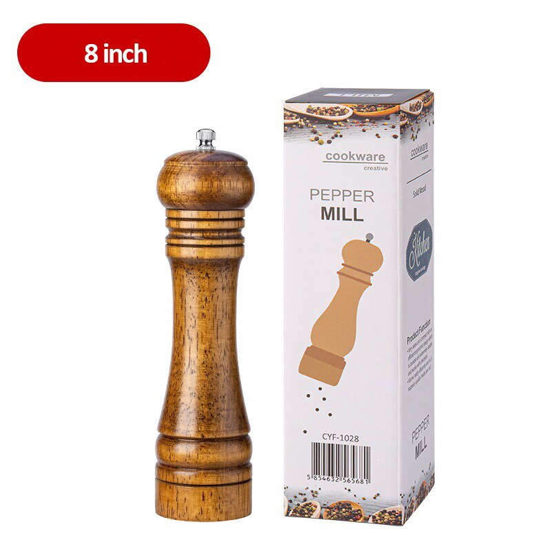 Molinillo de especias de madera de roble clásico, juego de molinillos de condimentos de mano, núcleo de molienda de cerámica, herramientas para barbacoa, 5, 8 y 10 pulgadas: 8 inch box