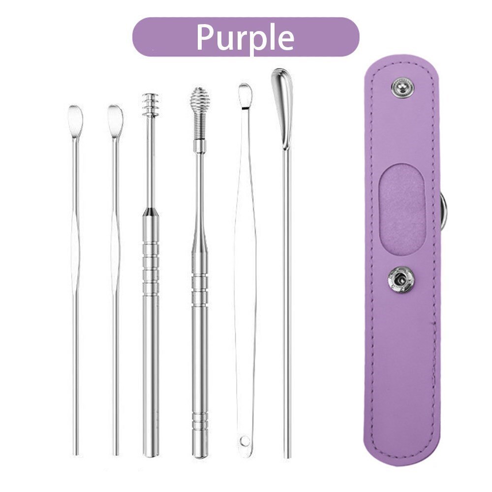 6Pcs Ear Pick Cleaner Wax Cleaning Kit Earwax Remover For Removal Tool Clean Your Ears the Earpick Personal Health Care Beauty: Purple