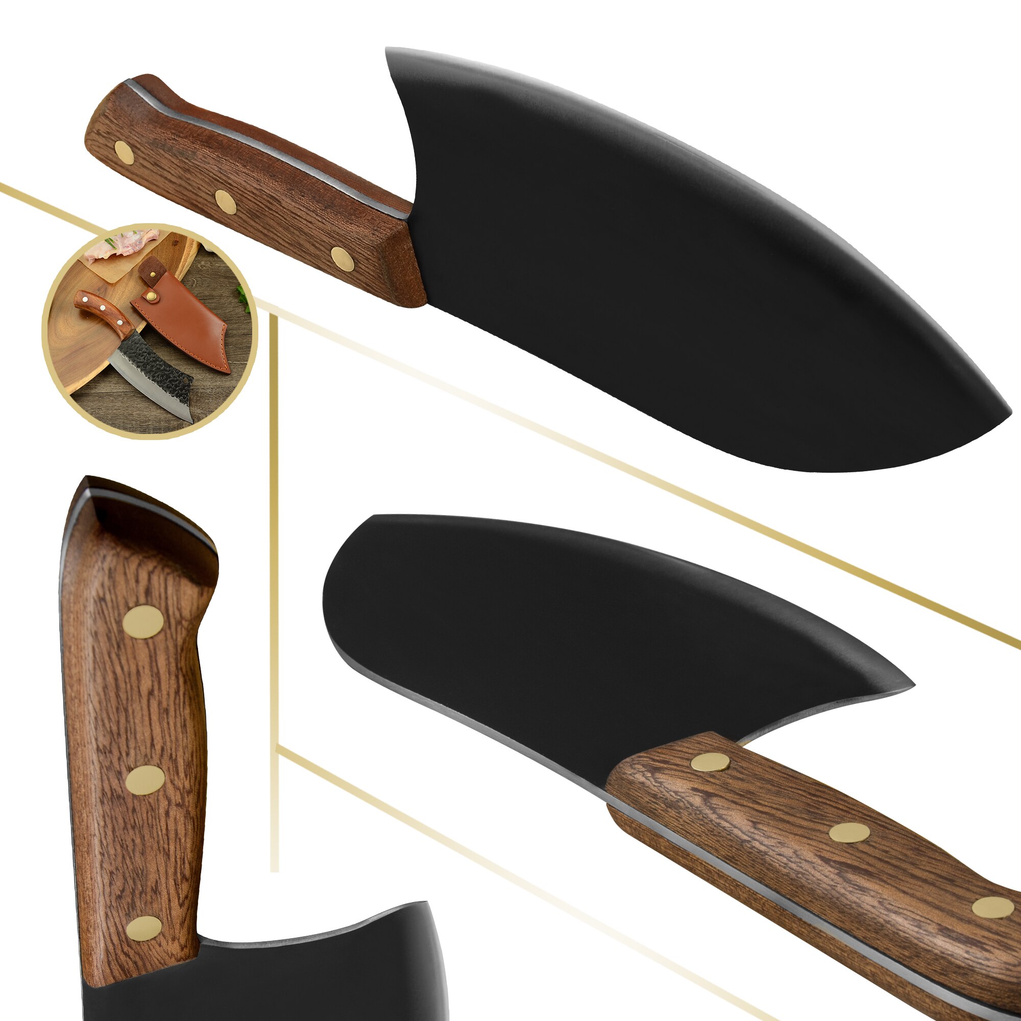 Stainless Steel 7Inch Butcher Knife Kitchen Cutlery Tool Vegetable Meat Wide Blade Cleaver Chef Knife With Full Tang Wood Handle