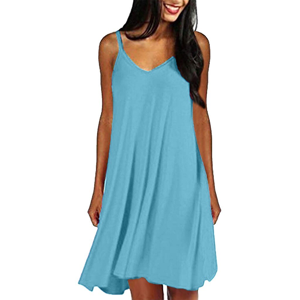 CHAMSGEND vrouwen Zomer effen kleur eenvoudige T-shirt losse casual mode elegante aan zee strand rok