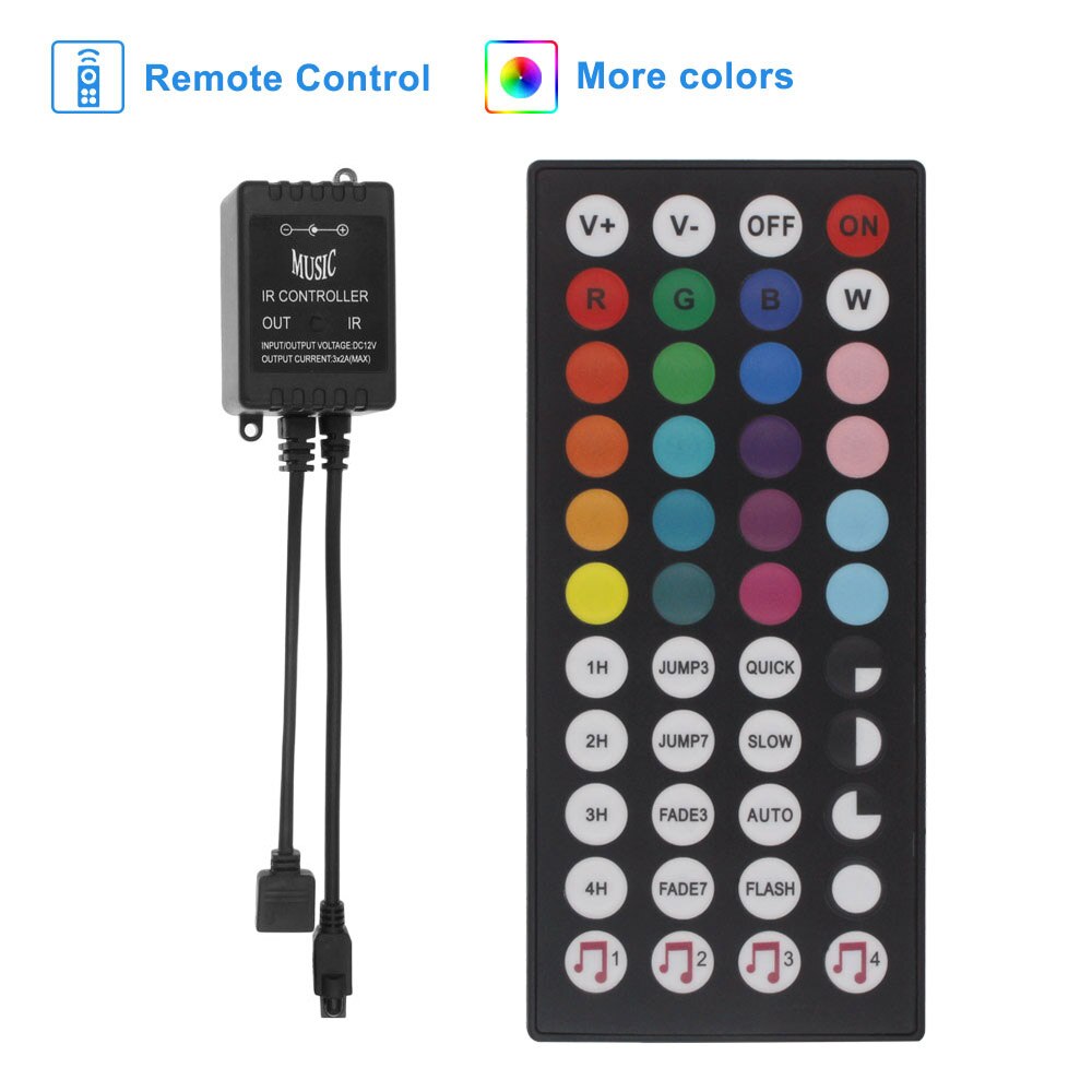 RGB Control Box 12V Music IR Controller 44 Keys Remote Control Plastic RGB Controller LED Dimmer for LED Strip Connector: Music 44 Keys IR