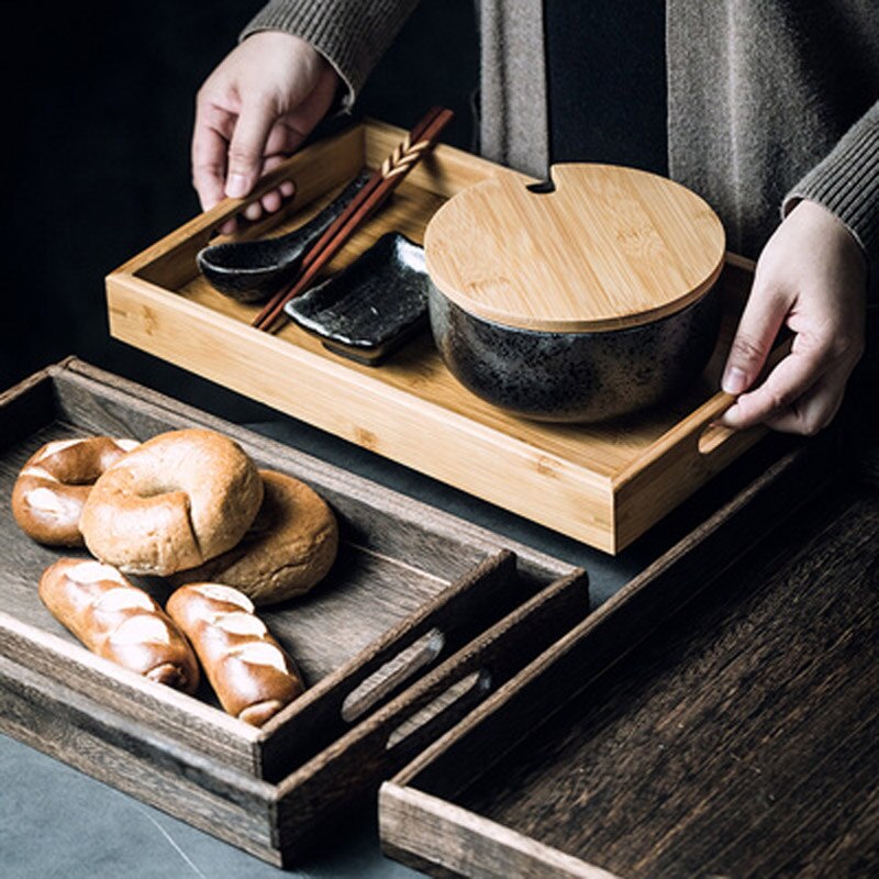 FANCITY Japanese style rectangular bamboo tray household bamboo wooden tea cup tray wooden tray wood tray fruit tray tea tray